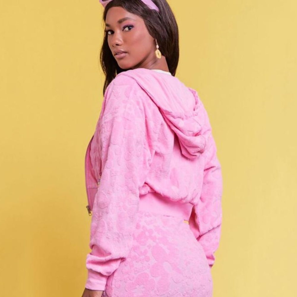 Barbie™ Pink Floral Cropped Zip-Up Hoodie - Picture 4 of 14